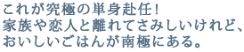 これが究極の単身赴任!家族や恋人と離れてさみしいけれど、おいしいごはんが南極にある。