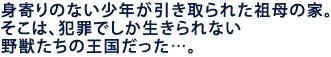 身寄りのない少年が引き取られた祖母の家。
そこは、犯罪でしか生きられない野獣たちの王国だった…。