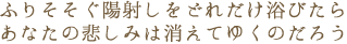 ふりそそぐ陽射しをどれだけ浴びたら
あなたの悲しみは消えてゆくのだろう