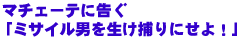 マチェーテに告ぐ
「ミサイル男を生け捕りにせよ!」