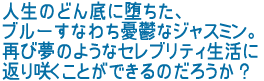 人生のどん底に堕ちた、
ブルーすなわち憂鬱なジャスミン。
再び夢のようなセレブリティ生活に
返り咲くことができるのだろうか?