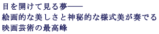 目を開けて見る夢――
絵画的な美しさと神秘的な様式美が奏でる
映画芸術の最高峰