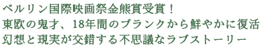 ベルリン国際映画祭金熊賞受賞！
東欧の鬼才、18年間のブランクから鮮やかに復活
幻想と現実が交錯する不思議なラブストーリー