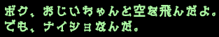 ボク、おじいちゃんと空を飛んだよ。
でも、ナイショなんだ。